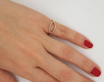 Art nouveau ring-Diamond Ring- Diamond Oval Ring-14k rose gold ring- Fashion jewelry- Gold Statement Ring-Minimalist ring-Micro pave band