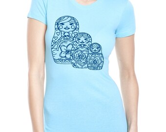 Nesting Dolls Tshirt Womens Screen Printed Russian Stacking Doll Shirts Cute Ladies Clothing Spring Shirts