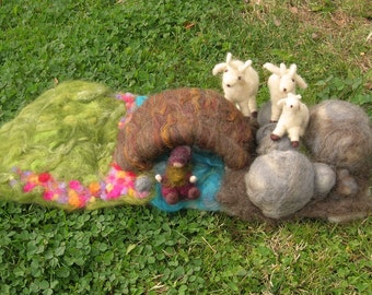 Made to Order - Three Billy Goats Gruff - Waldorf-Inspired Needle Felted wool playscape