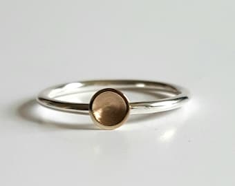 Handmade Sterling silver & 9ct Gold stacking ring.