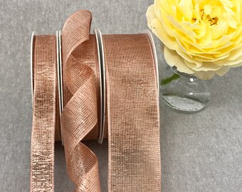 Rose Gold Wired Ribbon - Metallic Mesh Lame - 1 1/2" 1" 5/8" in 1m 3m 5m - Floral Bouquets - Wedding - Invitations - Rose Gold Christmas