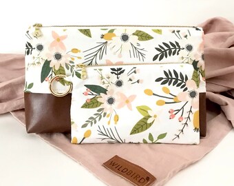 Ring Sling Clutch and Pouch Gift Set in Blush Sprigs- Diaper Clutch - New Mom Gift - Babywearing Gift