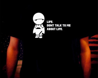 Douglas Adams The Hitchhiker's Guide To The Galaxy MARVIN Don't Talk To Me About Life Vinyl Printed Black T-Shirt Sci Fi Geek Space Time