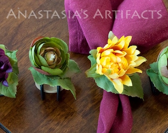 Summer Napkin Ring - Autumn Napkin Ring - Picnic - Flowers, Set of 4