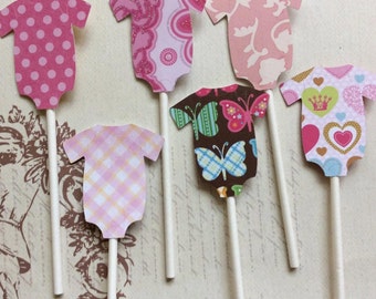 12 Adorable Baby Girl Onesis Cupcake toppers