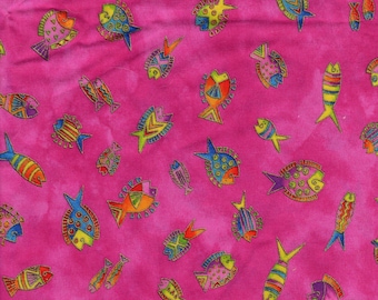 RARE Laurel Burch Ocean Songs Fish on Hot Pink 1/2 Yard Fabric