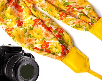 Yellow Scarf camera strap. Sunshine camera strap. Flowers DSLR Camera Strap . Camera accessories. Durable camera straps by InTePro