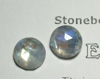 Rainbow Moonstone Blue Tint 10mm Faceted Stud Earrings Earings Titanium Post and Clutch Hypo Allergenic Handmade in Newfoundland Icy Cool