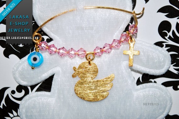 Happy Duck Baby Brooch Sterling Silver Gold plated Cross Swarovski Crystals Jewelry Best ideas Gift Baptism Birthday Mother Newborn Girl