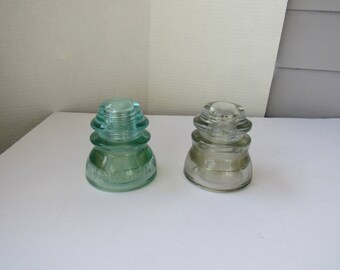 Vintage Whitall Tatum Co Glass Insulator No 1 Green Glass Insulator Clear Glass Insulator 2356