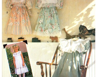 90's Simplicity 7193 Oliver Goodin Child's Dresses with Trim, Collar and Scallop Variations, Uncut, Factory Folded Sewing Pattern Size 3-8