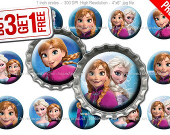 Frozen Anna Bottle Cap Images - 1 inch size - Suitable for Hair Bows, Magnets, Scrapbooking, Stickers etc - High Resolution Images (009)