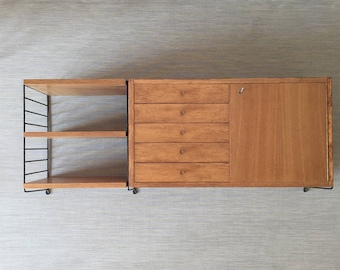 Mid century 60s string shelf with cupboard element