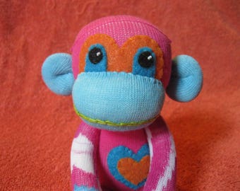 Gelf - Best Friend Sock Monkey Plush - Pink Blue Orange - Handmade Doll