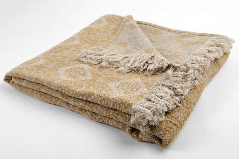 Linen blanket plaid mustard yellow linen blanket linen