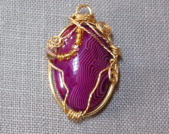 Wire wrapped purple agate pendant