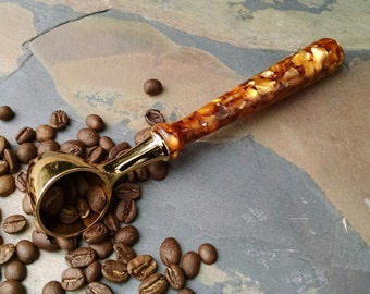 Coffee Scoop with Hand Turned Gold Chip Acrylic Handle - Loose-Leaf Tea Scoop - Gift for Christmas, Birthday, Weddings, Housewarming