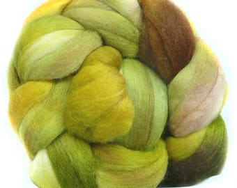 SUPERFINE MERINO SILK roving top handdyed spinning fibre 3.6 oz
