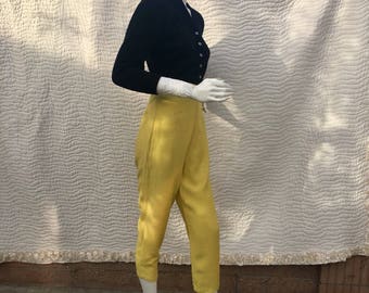 Vintage 1950s yellow atomic nubbed cotton silk blend high waist cigarette pants capris side zips