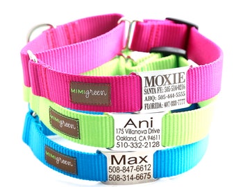 Martingale Dog Collar - Nameplate Dog Collar Personalized with 25 Nylon Colors to Choose From -- Buckle-less Martingale Dog Collar