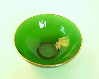 Anchor Hocking Forest Green Bowl With A Gold edge