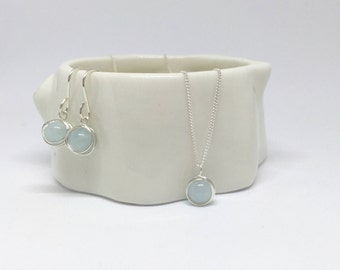 Aquamarine necklace and earring set, 925 sterling silver aquamarine jewellery set, silver aquamarine jewelry set, aquamarine 925 silver set