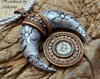 Crescent moon necklace Moon phases jewelry Celestial jewelry Statement pendant necklace Polymer clay jewelry gift for women