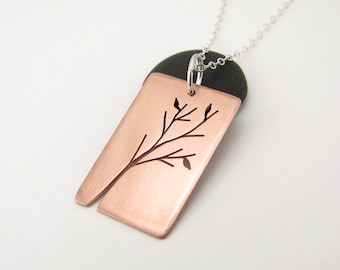 Madrona Tree Art hand pierced copper pendant - made to order