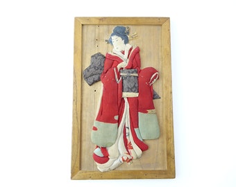 1800's Antique Oshi-e art board, Ukiyoe