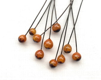 Bird's Eggs Lampwork, Bird Nest Headpins, Bird Egg Headpins, Artisan Lampwork Ballpins, Orange Lampwork, 10 Pcs, Dry Gulch, Apricot Sunday