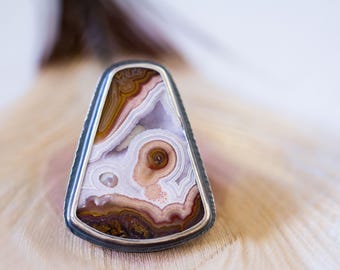 Agua Nueva Agate Ring, Sterling Silver Statement Ring, Drusy Ring - Collector Stone - Muse and Reverie - Size 8.75