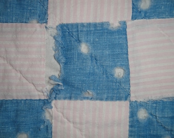 Old Blue Quilt Piece | Vintage Quilt Piece | Antique Quilt Piece | Cutter Quilt Piece | Primitive Quilt Block | Quilt Piece For DIY