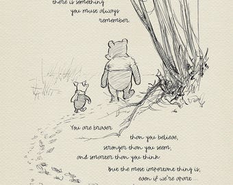 You are braver than you believe - Winnie the Pooh Quotes - classic vintage style poster print #03