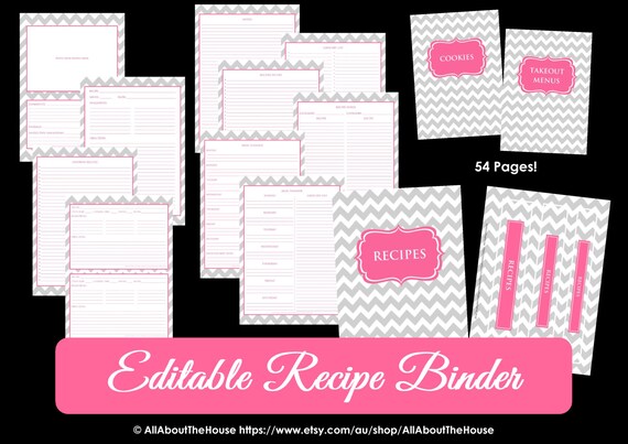 editable recipe binder printable grey black recipe sheet grey sheet recipes