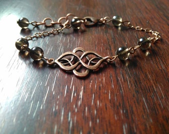 Infinity bracelet & smoky quartz beads