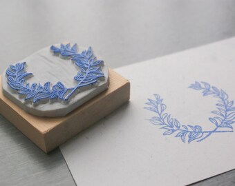 Garland Label Stamp. Blank Label Stamp. hand carved stamp. rubber stamp. mounted.