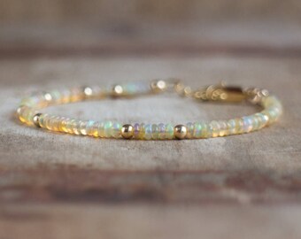 Opal Bracelet, Gift for Mom, Gift for Wife, Fire Opal Bracelet, Beaded Gemstone Bracelet, Welo Opal Jewelry, October Birthstone Gift