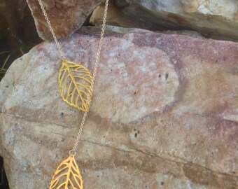Gold leaf lariat, Y necklace