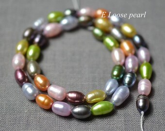 Rice pearl Large hole pearl leather pearl freshwater pearl loose pearl pearl necklace 6-6.5mm Multicolor 41pcs Full Strand PL6238