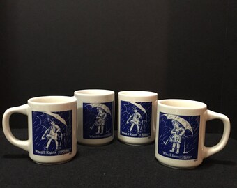 Vintage Morton Salt Girl Coffee Mugs (set of 4) with Sugar Bowl with Lid and Creamer