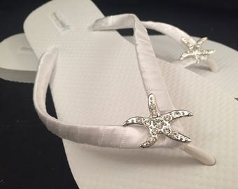 Corrine Starfish Bridal Flip Flops, Custom Flip Flops, Dancing Shoes, Starfish Bridal Sandals, Wedding Flip Flops, Beach Wedding Shoes