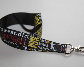 Softball Lanyard, Ribbon Lanyard, Softball, Lanyard, ID Badge and Key Holder, Break Away Lanyard, Sports Lanyard, Coach Lanyard