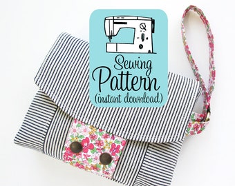 Aster Wristlet PDF Sewing Pattern | Sewing tutorial to make a wristlet clutch purse handbag with two zipper pockets.