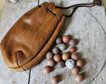 Leather Pouch with Clay Marbles