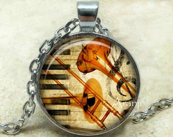Trombone art pendant, trombone necklace, trombone pendant, trombone jewelry, music pendant, music necklace, music jewelry, Pendant#HG145P