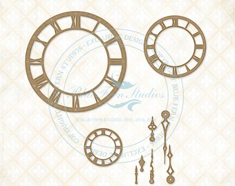 Blue Fern Studios Laser Cut Chipboard Roman Clock Set 9 Piece Set