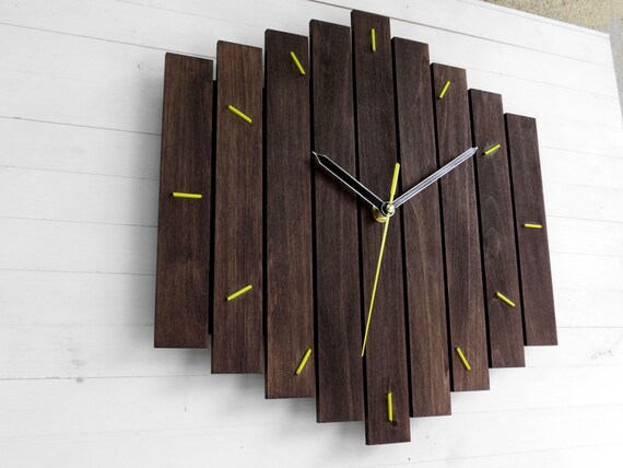 Yellow Wall Clock Wooden Wall Clock Contemporary Decor Romb Yellow Wall Clock Wooden Wall Clock Contemporary Decor Romb