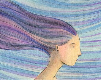 Original ACEO Drawing and Painting -- Windy