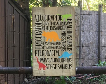 Dinosaur Name Subway Art- 12x18" Pallet Wood Sign, Reclaimed Wood Sign