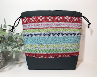 Small Knitting Crochet Project Bag in Fair Isle